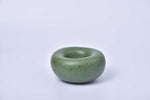 Rain blue speckled low rounded ceramic donut bowl