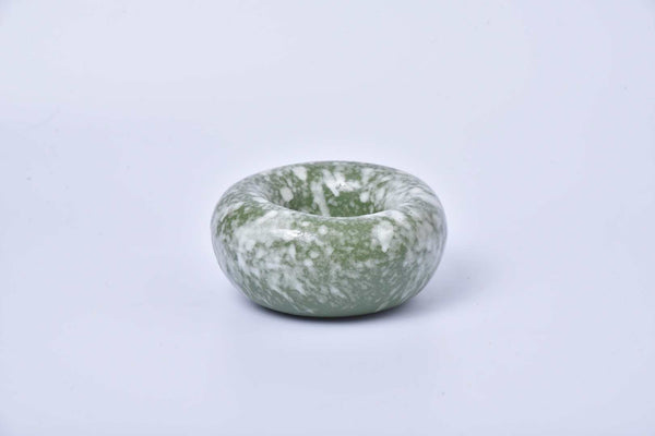 Sand white speckled low rounded ceramic donut bowl