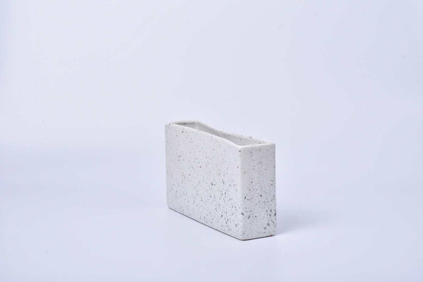 Sand white speckled small rectangular ceramic vase