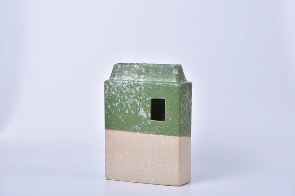 Sand white speckled tall rectangular ceramic vase