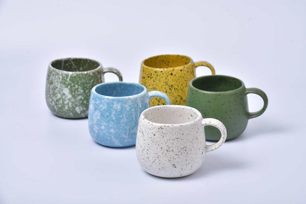 Rice field green speckled hand-finished ceramic mug