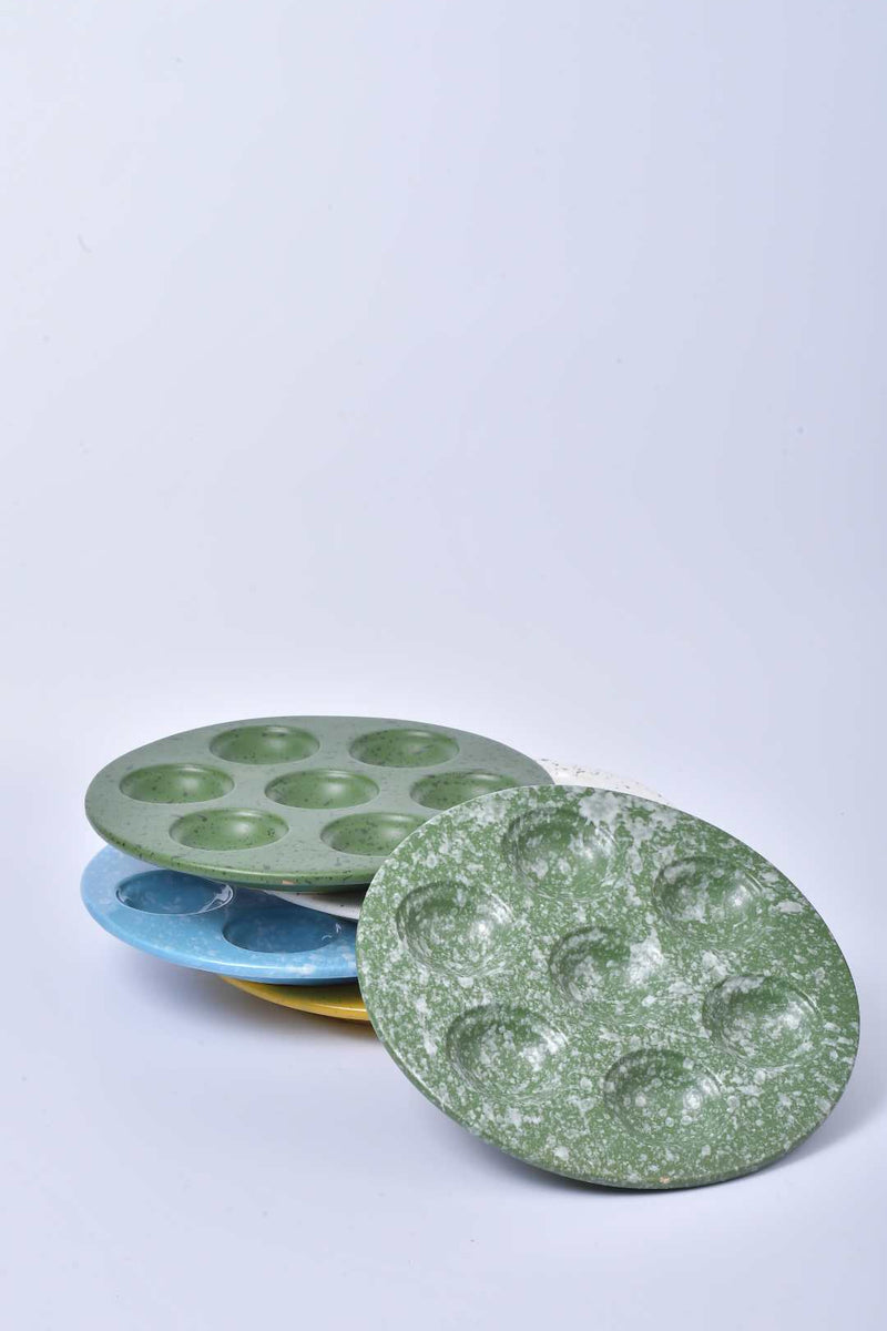 สี Rice Field โทนเขียวลายจุด seven-well เซรามิก serving plate