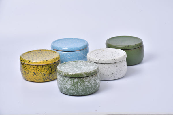 Rice field green speckled lidded ceramic tiffin bowl
