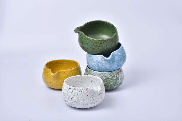 Rice field green speckled ceramic matcha bowl (chawan)