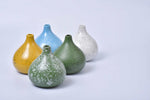 AYA round ceramic bud vases in five Motherland glazes — detail view