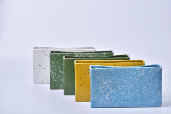 Rice field green speckled small rectangular ceramic vase