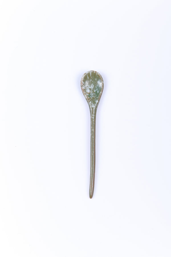 Rice field green speckled small ceramic tea spoon