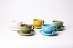 สี Rice Field โทนเขียวลายจุด เซรามิก coffee cup and saucer